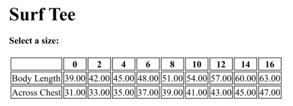 Kids T-shirt Size Chart