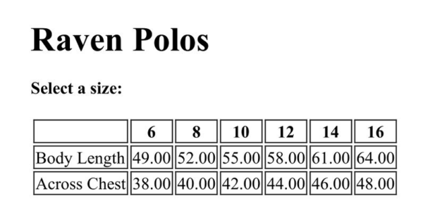 Kids T-shirt Size Chart