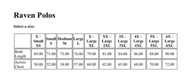 adult polo size chart